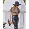 Ekouaer Silk Satin Pajamas for Women Button Down Pjs Shorts Set with Ruffle(Brown Leopard)