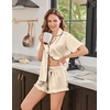 Ekouaer Silk Satin Pajamas for Women Button Down Pjs Shorts Set with Ruffle(Champagne)