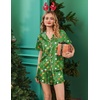 Ekouaer Silk Satin Pajamas for Women Button Down Pjs Shorts Set with Ruffle(Christmas Green)