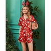 Ekouaer Silk Satin Pajamas for Women Button Down Pjs Shorts Set with Ruffle(Christmas Red)