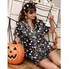 Ekouaer Silk Satin Pajamas for Women Button Down Pjs Shorts Set with Ruffle(Halloween)