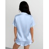Ekouaer Silk Satin Pajamas for Women Button Down Pjs Shorts Set with Ruffle(Light Blue)