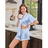 Ekouaer Silk Satin Pajamas for Women Button Down Pjs Shorts Set with Ruffle(Light Blue)