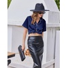 Ekouaer Silk Satin Pajamas for Women Button Down Pjs Shorts Set with Ruffle(Navy Blue)