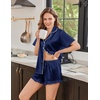 Ekouaer Silk Satin Pajamas for Women Button Down Pjs Shorts Set with Ruffle(Navy Blue)