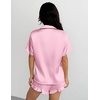 Ekouaer Silk Satin Pajamas for Women Button Down Pjs Shorts Set with Ruffle(Pink)