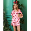 Ekouaer Silk Satin Pajamas for Women Button Down Pjs Shorts Set with Ruffle(Pink Bow)