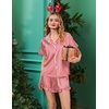 Ekouaer Silk Satin Pajamas for Women Button Down Pjs Shorts Set with Ruffle(Red White Stripe)