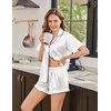 Ekouaer Silk Satin Pajamas for Women Button Down Pjs Shorts Set with Ruffle(White)