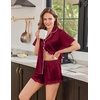 Ekouaer Silk Satin Pajamas for Women Button Down Pjs Shorts Set with Ruffle(Wine Red)