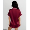 Ekouaer Silk Satin Pajamas for Women Button Down Pjs Shorts Set with Ruffle(Wine Red)