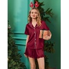 Ekouaer Silk Satin Pajamas for Women Button Down Pjs Shorts Set with Ruffle(Wine Red)
