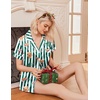 Ekouaer Womens Christmas Pajamas Silk Satin Sleepwear Holiday Matching Pjs(Christmas Green Striped)