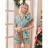 Ekouaer Womens Christmas Pajamas Silk Satin Sleepwear Holiday Matching Pjs(Christmas Green Striped)