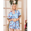 Ekouaer Womens Christmas Pajamas Silk Satin Sleepwear Holiday Matching Pjs(Christmas Light Blue)