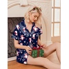 Ekouaer Womens Christmas Pajamas Silk Satin Sleepwear Holiday Matching Pjs(Christmas Navy Snowman)