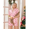 Ekouaer Womens Christmas Pajamas Silk Satin Sleepwear Holiday Matching Pjs(Christmas Pink Gingerbread Man)