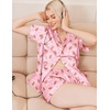 Ekouaer Womens Christmas Pajamas Silk Satin Sleepwear Holiday Matching Pjs(Christmas Pink Gingerbread Man)