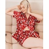 Ekouaer Womens Christmas Pajamas Silk Satin Sleepwear Holiday Matching Pjs(Christmas Red)