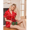 Ekouaer Womens Christmas Pajamas Silk Satin Sleepwear Holiday Matching Pjs(Christmas Red Print)