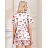 Ekouaer Womens Christmas Pajamas Silk Satin Sleepwear Holiday Matching Pjs(White Red Bow Knot)