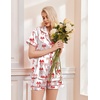 Ekouaer Womens Christmas Pajamas Silk Satin Sleepwear Holiday Matching Pjs(White Red Bow Knot)