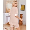 Ekouaer Womens Pajamas Casual 2 Piece Short Sleeve Biker Shorts Lounge Set(Beige)