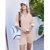 Ekouaer Womens Pajamas Casual 2 Piece Short Sleeve Biker Shorts Lounge Set(Beige)