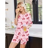 Ekouaer Womens Pajamas Casual 2 Piece Short Sleeve Biker Shorts Lounge Set(Bow Knot Pink Red)