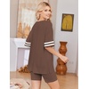 Ekouaer Womens Pajamas Casual 2 Piece Short Sleeve Biker Shorts Lounge Set(Brown)