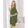 Ekouaer Womens Pajamas Casual 2 Piece Short Sleeve Biker Shorts Lounge Set(Deep Army Green)