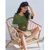 Ekouaer Womens Pajamas Casual 2 Piece Short Sleeve Biker Shorts Lounge Set(Deep Army Green)