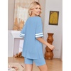 Ekouaer Womens Pajamas Casual 2 Piece Short Sleeve Biker Shorts Lounge Set(Light Blue)