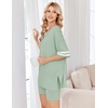 Ekouaer Womens Pajamas Casual 2 Piece Short Sleeve Biker Shorts Lounge Set(Light Green)