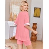 Ekouaer Womens Pajamas Casual 2 Piece Short Sleeve Biker Shorts Lounge Set(Orange Pink)
