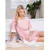 Ekouaer Womens Pajamas Casual 2 Piece Short Sleeve Biker Shorts Lounge Set(Pink)