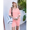 Ekouaer Womens Pajamas Casual 2 Piece Short Sleeve Biker Shorts Lounge Set(Pink Striped)