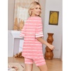 Ekouaer Womens Pajamas Casual 2 Piece Short Sleeve Biker Shorts Lounge Set(Pink Striped)