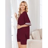 Ekouaer Womens Pajamas Casual 2 Piece Short Sleeve Biker Shorts Lounge Set(Wine)