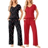 Ekouaer 2 Pack Womens Pajama Set Short Sleeve Sleepwear Soft Pjs Lounge Set(Christmas Black/Red)