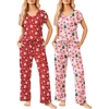 Ekouaer 2 Pack Womens Pajama Set Short Sleeve Sleepwear Soft Pjs Lounge Set(Christmas Red/Christmas Pink)
