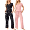 Ekouaer 2 Pack Womens Pajama Set Short Sleeve Sleepwear Soft Pjs Lounge Set(Pink/Black Bow)
