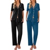 Ekouaer 2 Pack Womens Pajamas Sets Short Sleeve Pjs Button Up Sleepwear Set(Black _Blue)