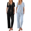Ekouaer 2 Pack Womens Pajamas Sets Short Sleeve Pjs Button Up Sleepwear Set(Black_blue Stars)