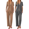 Ekouaer 2 Pack Womens Pajamas Sets Short Sleeve Pjs Button Up Sleepwear Set(Brown_medium Gray)