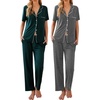 Ekouaer 2 Pack Womens Pajamas Sets Short Sleeve Pjs Button Up Sleepwear Set(Dark Grey_dark Green)
