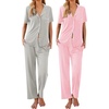 Ekouaer 2 Pack Womens Pajamas Sets Short Sleeve Pjs Button Up Sleepwear Set(Light Gray_pink)