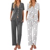 Ekouaer 2 Pack Womens Pajamas Sets Short Sleeve Pjs Button Up Sleepwear Set(Medium Gray_stars)