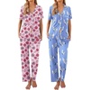 Ekouaer 2 Pack Womens Pajamas Sets Short Sleeve Pjs Button Up Sleepwear Set(Rose and Flower)