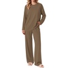 Ekouaer 2 Piece Lounge Sets for Women Long Sleeve Matching Pajama Set(Brown)